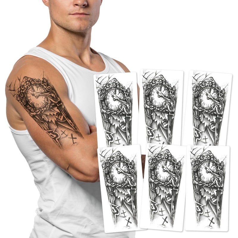 Kotbs 6-Sheet Cross Clock Arm Temporary Tattoos for Men Women â€“ Mysterious Fake Tattoo Stickers for Halloween Cosplay and Party Costume - Image 1